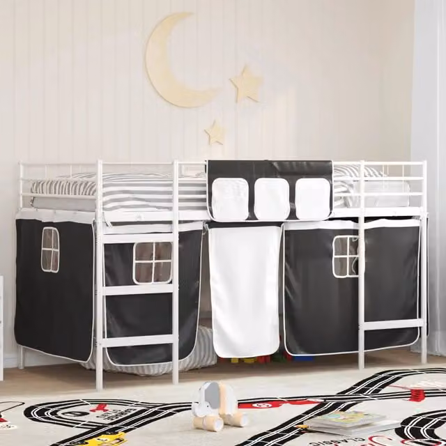 Letto a castello per bambini con tende Bianco e Nero 42020811
