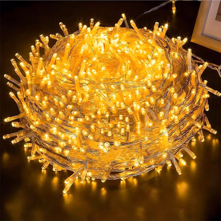 50M 500LEDs 8 Modes Fairy Lights Power LED Christmas Fairy Lights Cavo trasparente Camera Decorazione Luce Festa Giardino Illuminazione Albero di Natale, Giallo
