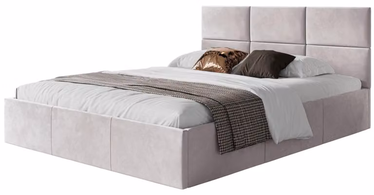 Selsey Nestio – Letto imbottito 180x200 con contenitore, rivestito in velluto, color beige chiaro
