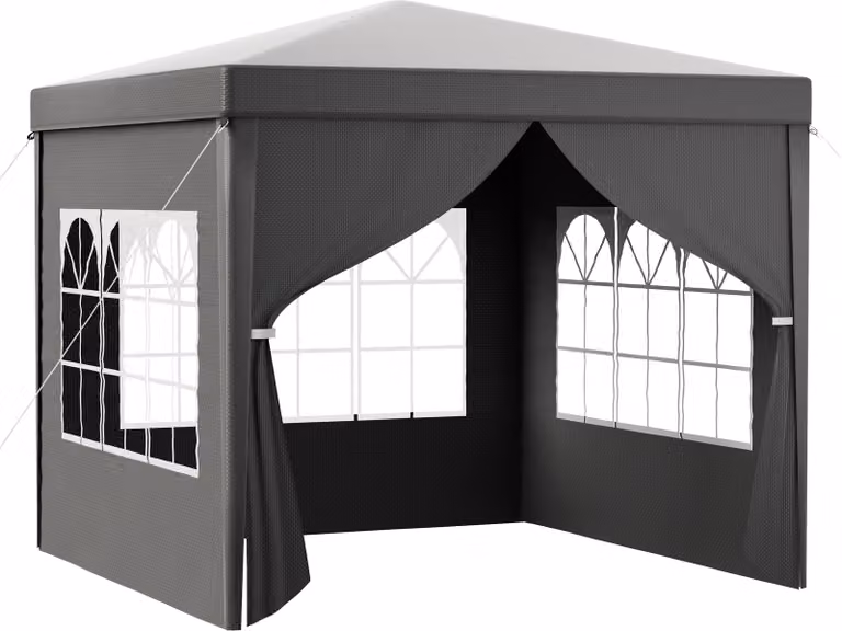 Gazebo Toboli 3 x 3 m in grigio con protezione UV 50+, gazebo da giardino con lati rimovibili, gazebo per feste con finestre, ad esempio per terrazze e festival