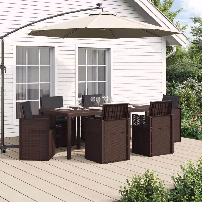 Maison Exclusive - Set da pranzo per esterno, 7 pezzi, colore marrone e antracite, materiale: polipropilene