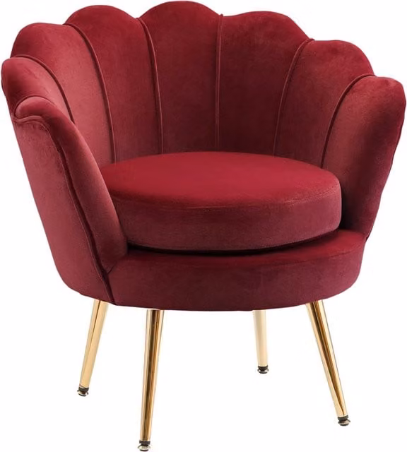 Poltrona a Conchiglia Vintage per Salotto e Camera da Letto, Ergonomica con Schienale Alto, Rosso Scuro, 76x67x74cm