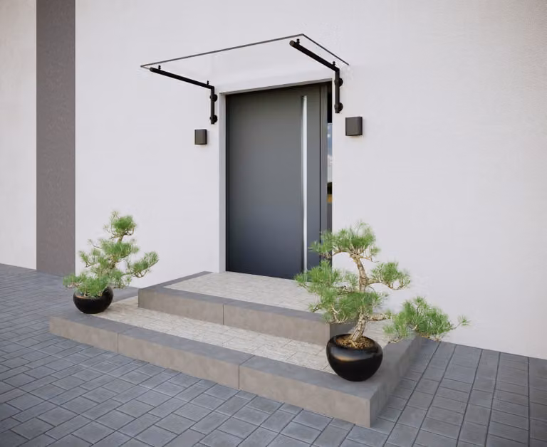 Tettoia in vetro per porta d'ingresso, vetro stratificato trasparente e nero, 160x90 cm, GlasHomeCenter