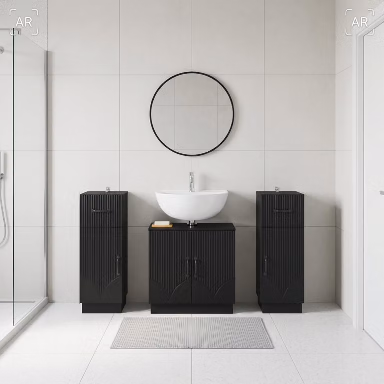 Set di mobili da bagno vidaXL HOORN in 3 pezzi nero opaco con mobile lavabo e armadietti laterali