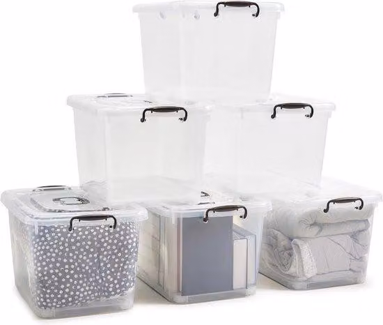 Set di 6 contenitori impilabili trasparenti - ideali per l'ufficio e la cameretta dei bambini - 42 litri - contenitori impilabili con coperchio (545x39x32 cm).
