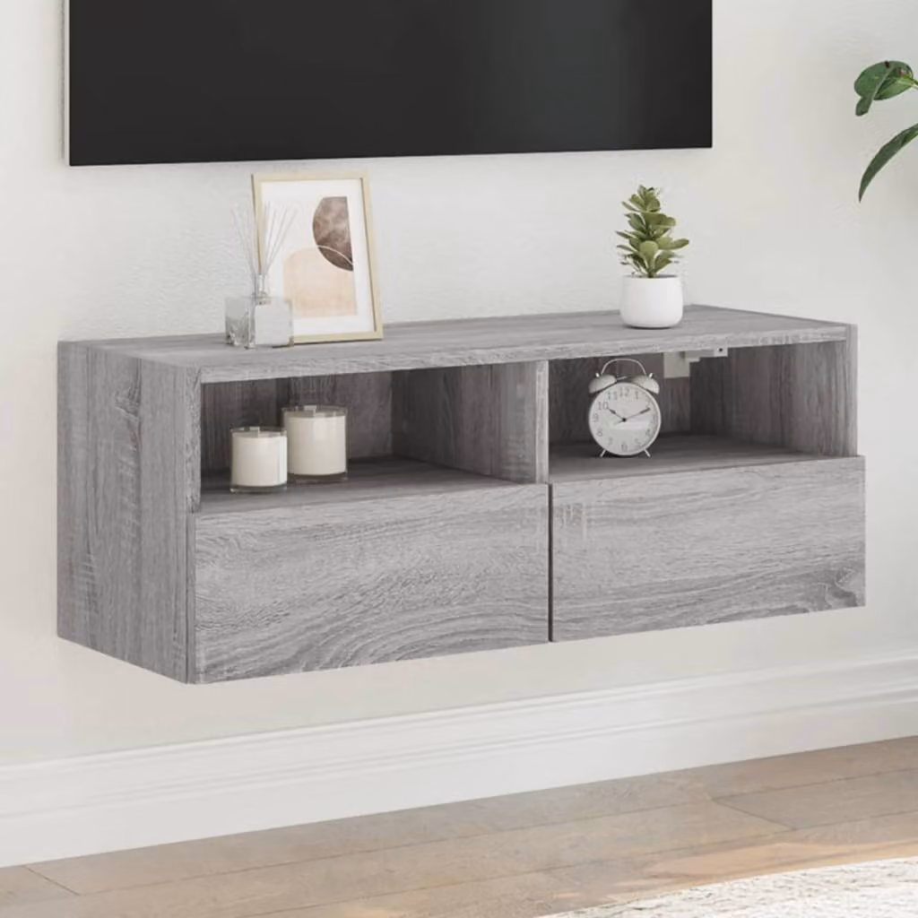 Mobile TV da parete vidaXL in legno e MDF, Grigio, L 80 x P 30 x H 30 cm