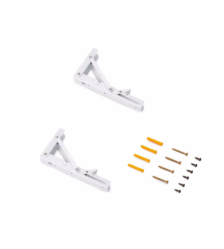 Emuca Set di supporti pieghevoli, lunghezza 203 mm, Acciaio, Verniciato bianco 1 SET