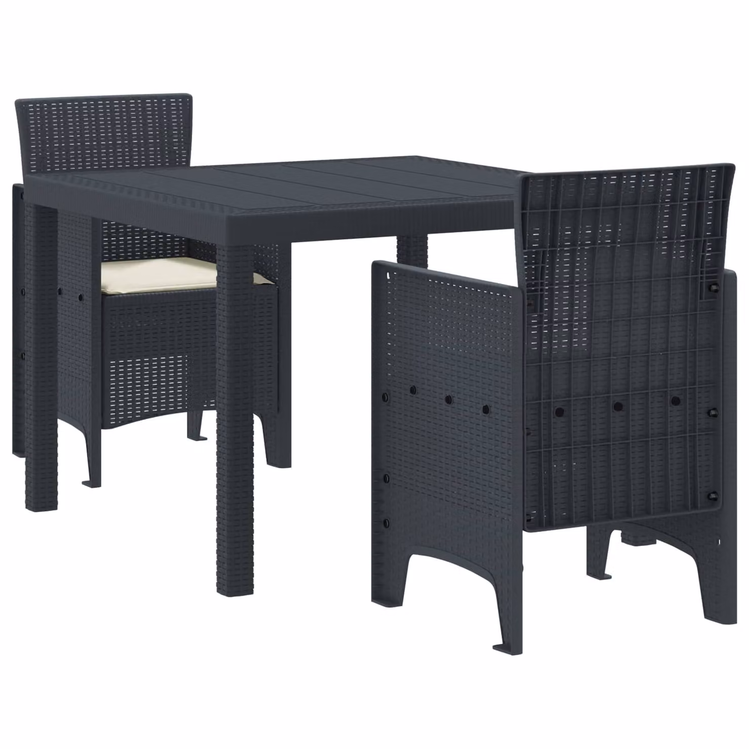 Set da pranzo per giardino e terrazzo vidaXL in rattan color antracite, 3 pezzi
