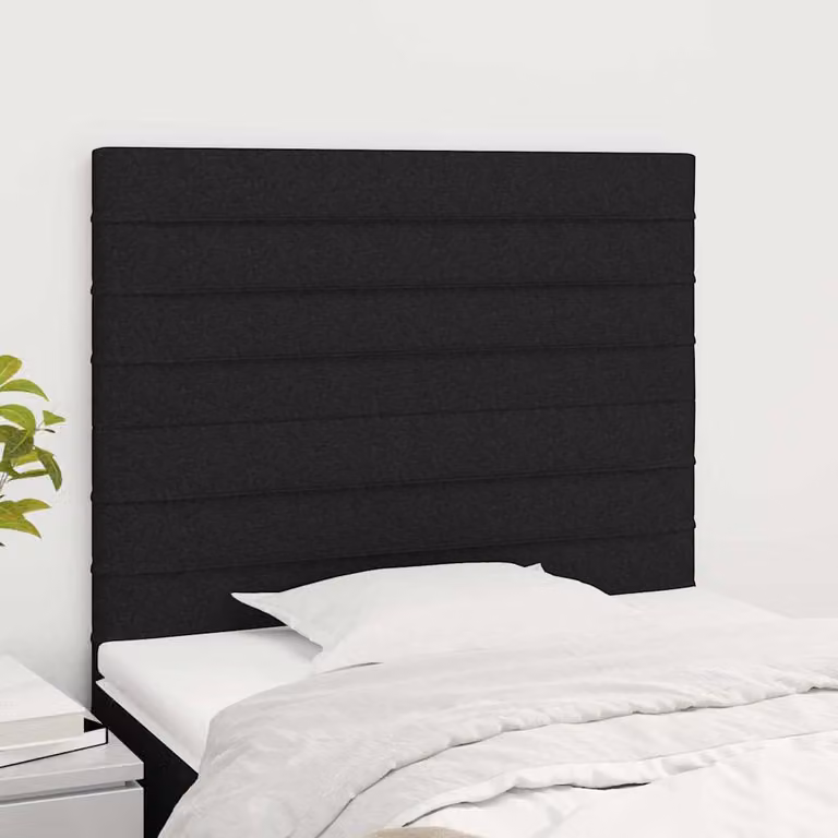 Testiera per letto imbottita vidaXL in tessuto nero con struttura in legno e MDF, L: 80 cm, P: 5 cm, H: 118-128 cm