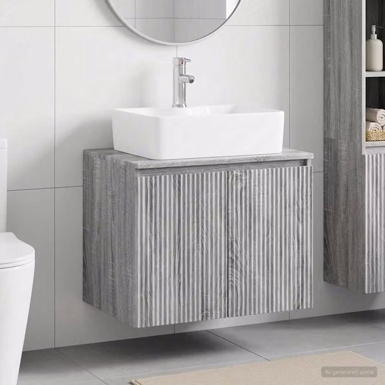 Set di mobili per il bagno vidaXL in legno ingegnerizzato Sonoma grigio, design moderno a parete