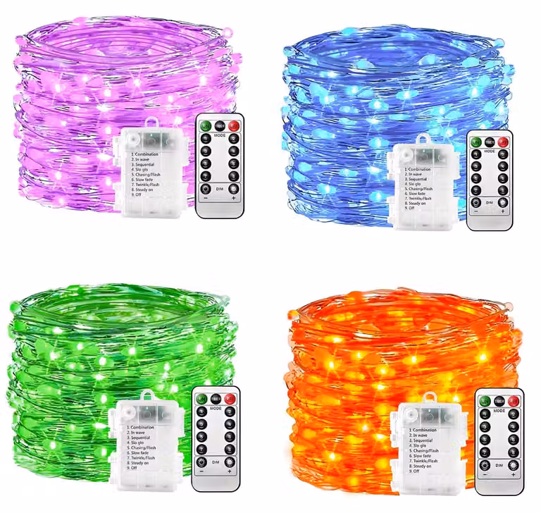 Catena luminosa con 100 LED, lunghezza 10 metri, 8 modalità, telecomando, timer, luce bianca calda, dimmerabile