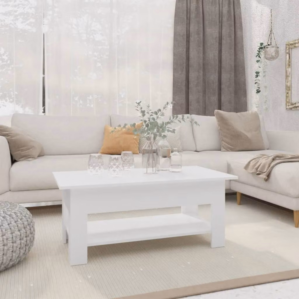 The Living Store tavolino bianco 102x55x42 cm in materiale ligneo