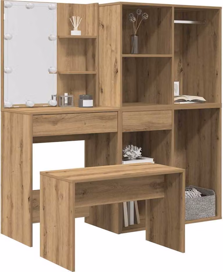 Set da toilette con luci LED Materiale artigianale a base di legno di quercia