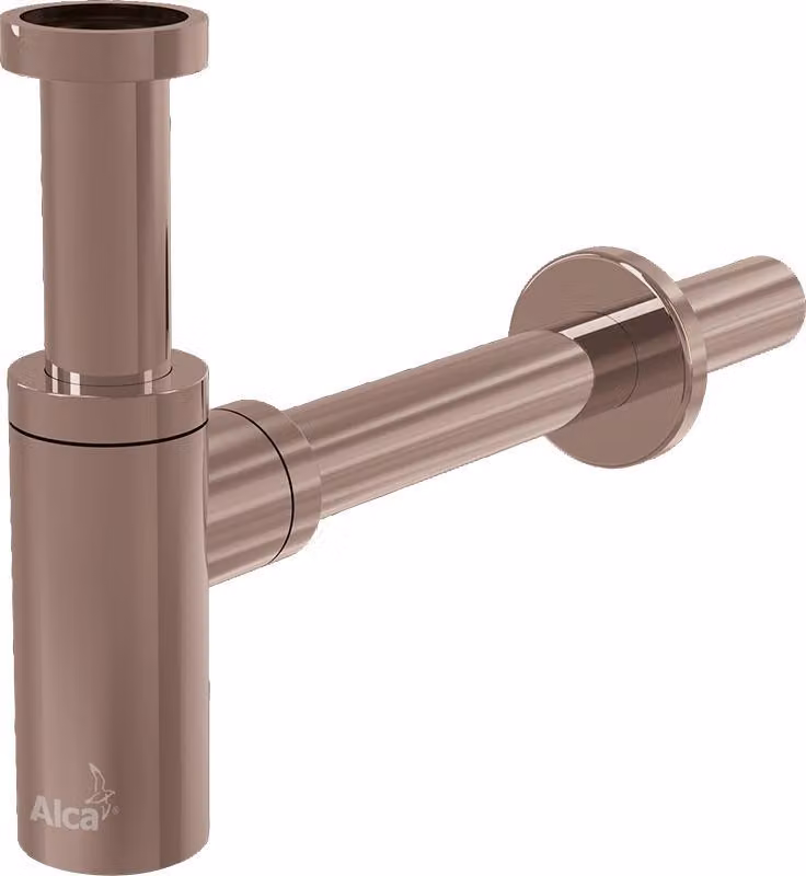 AlcaDrain Design Siphon 1 1/4" rund, Ganzmetall Rotgold matt gebürstet