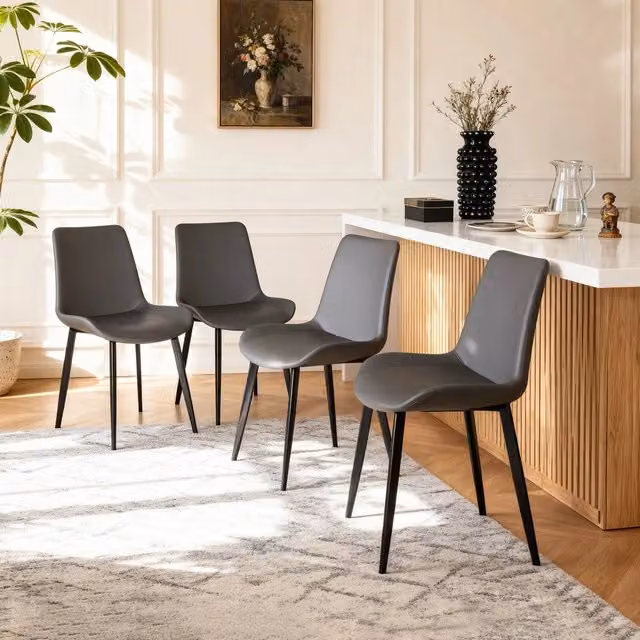 Set di 4 sedie da pranzo moderne Minimal in similpelle grigio con gambe in metallo – 1