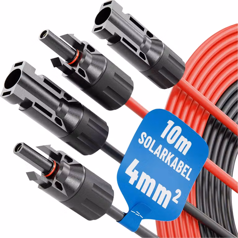 Cavo solare Absina per impianti fotovoltaici, connettori MC4, sezione 4mm², grado di protezione IP67 (10 metri). IVA 0% ai sensi dell'art. 12, comma 3, della legge sull'IVA
