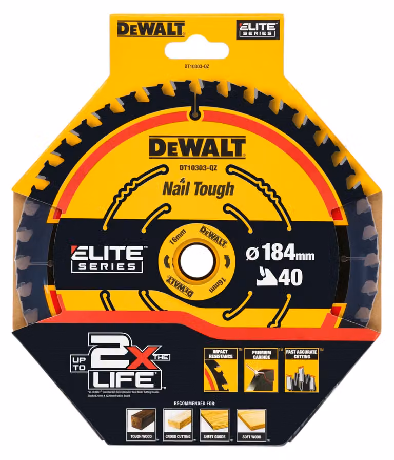 DeWalt DT 10303 ELITE Lama per sega circolare 184 x 16 x 1,65 mm 40 denti per seghe circolari manuali