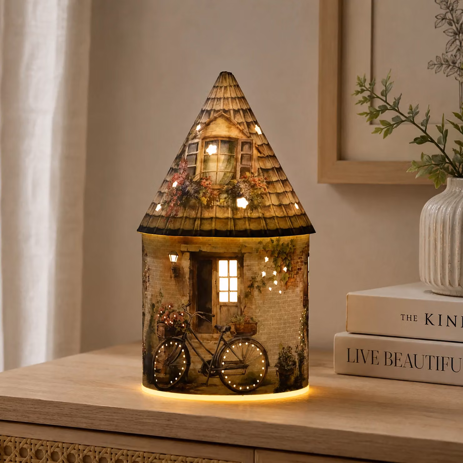DICTROLUX Lampada LED Secret Dream Casetta in Carta Telata Olandese Multicolore, Altezza: 21 cm – 2