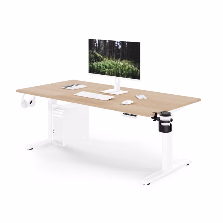Scrivania ergonomica, regolabile in altezza, bianca/effetto legno Sonoma: 160 x 80 cm: ARIA