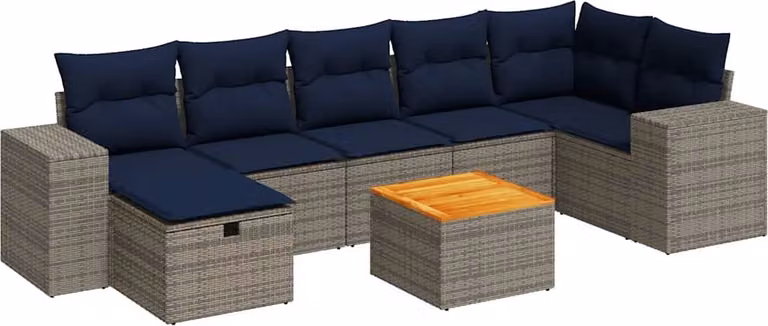 Set Divano da Giardino 8 pz con Cuscini Grigio in Polyrattan