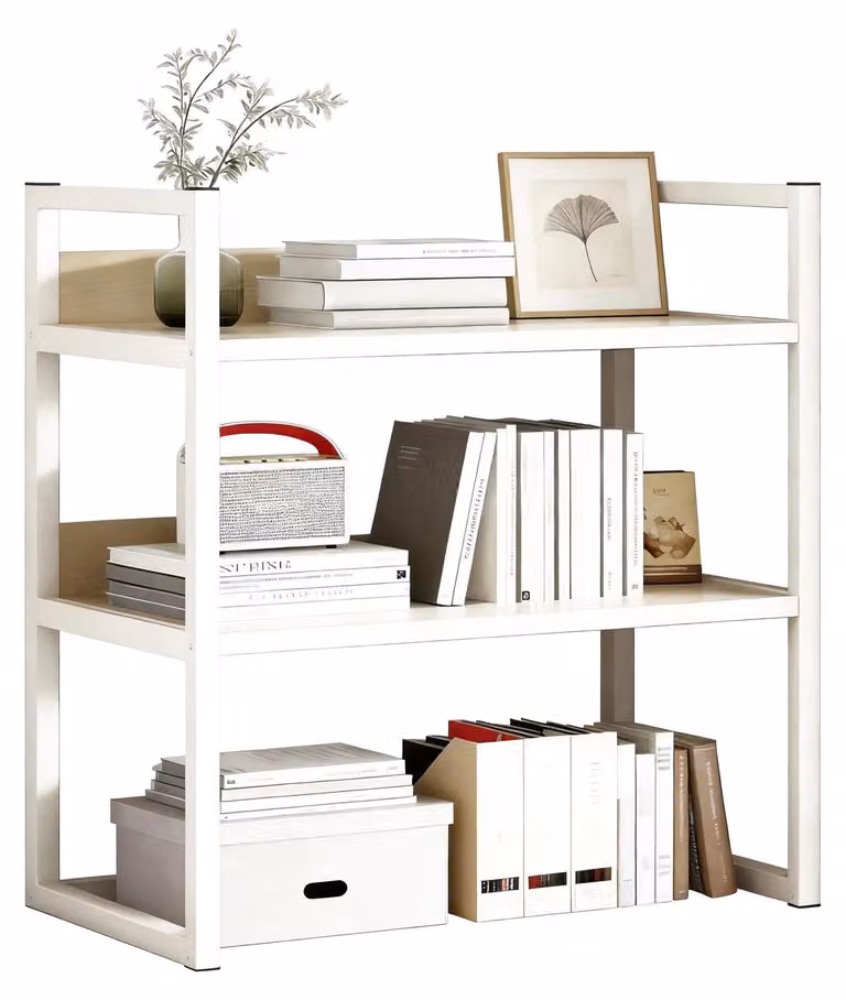 Scaffale da scrivania in legno - Scaffale di stoccaggio da cucina a 3 ripiani - Autoportante - Non pieghevole - Riutilizzabile - Ecologico - Bianco
