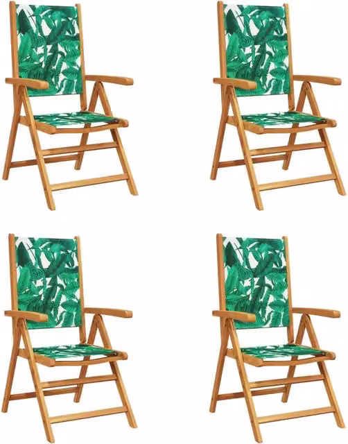 Sedie Giardino Reclinabili 4 pz | Sedie da Esterno Verdi Tessuto e Legno Massello