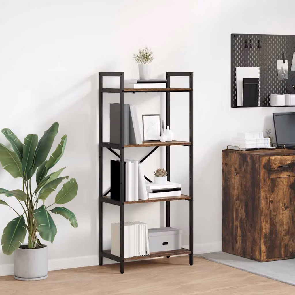 Libreria industrial vidaXL a 4 livelli in legno e metallo, colore marrone, L 56 cm x P 34 cm x H 133,5 cm
