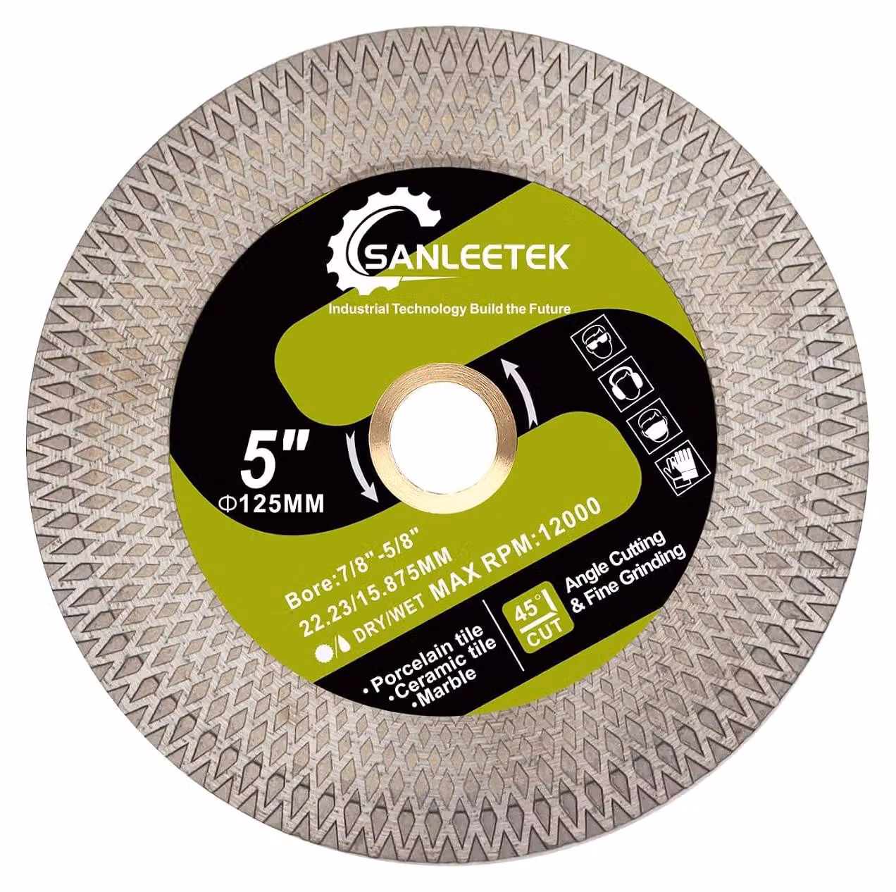 Disco diamantato da 5" (125 mm), a doppia faccia con struttura a rete, per porcellana e Vetroceramica, adatto per taglio a umido e a secco