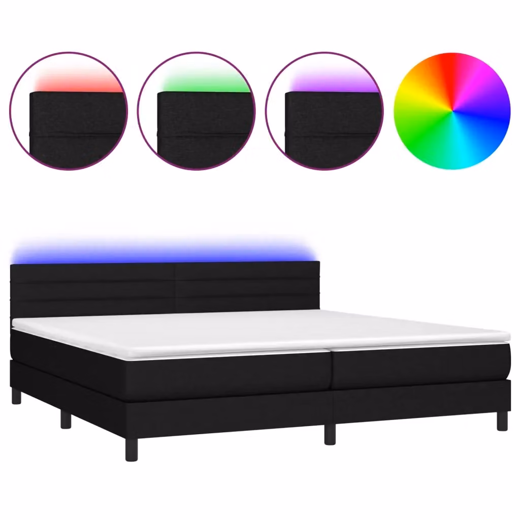 Letto Ibrido con Materasso e Illuminazione LED vidaXL in Tessuto Nero L/P: 200 x 200 cm – 2