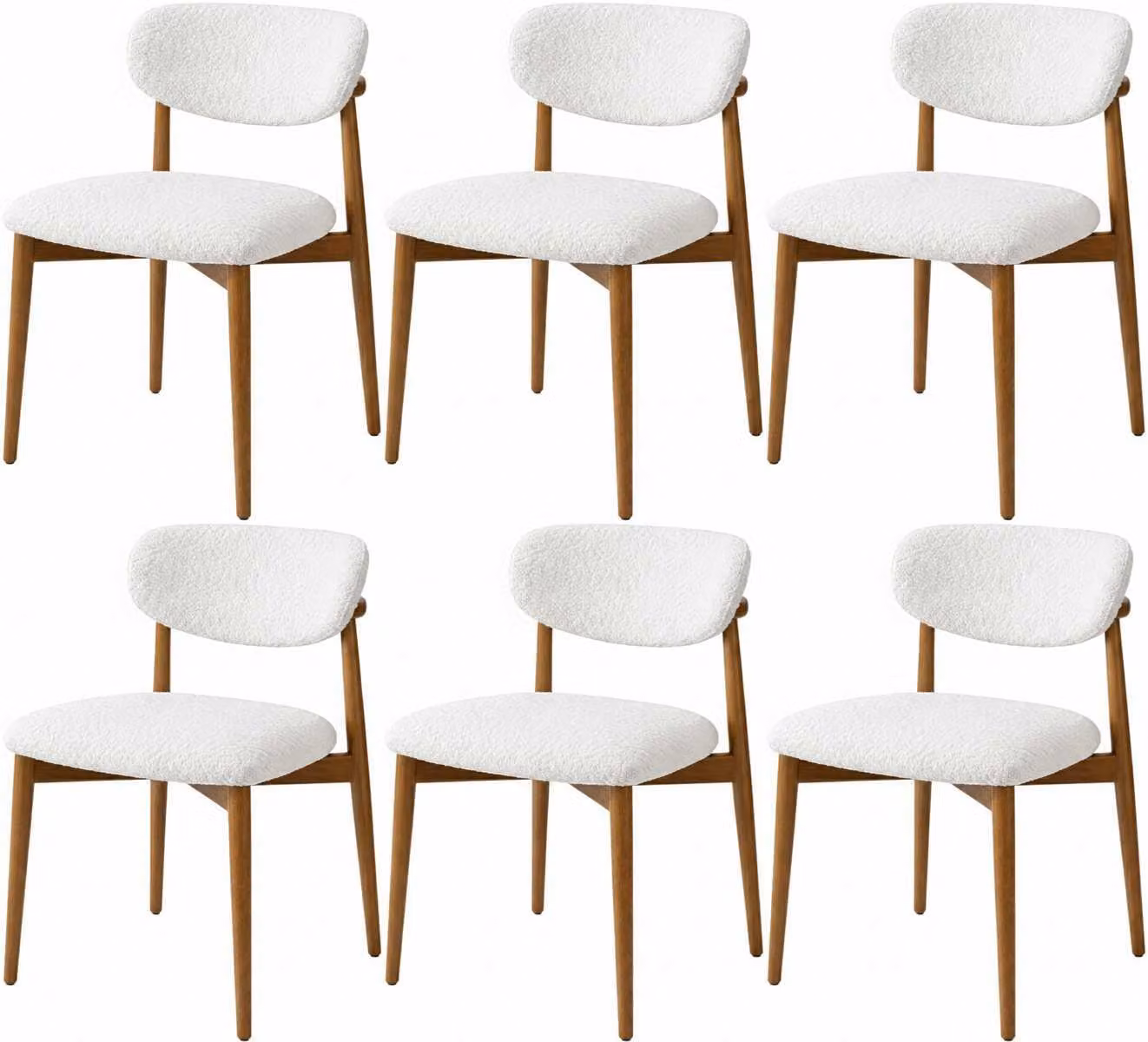 Sedia 6 posti, stile moderno, colore marrone e bianco, nuova, in legno e tessuto morbido, minimalista
