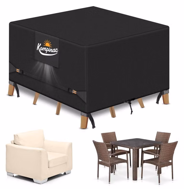 Copertura impermeabile per mobili da giardino, realizzata in tessuto Oxford 900D, dimensioni 135x135x74 cm, colore nero, con sistema di ventilazione