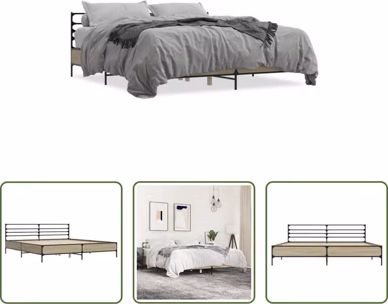 The Living Store Struttura per letto rovere Sonoma 200x200 cm in legno e metallo