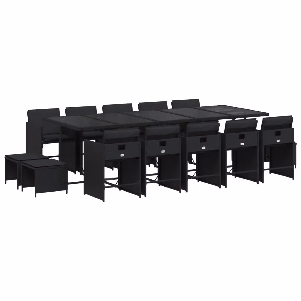 vidaXL Set da Pranzo da Giardino 15 pz in Polyrattan Nero con Cuscini e Tavolo in Vetro – 2