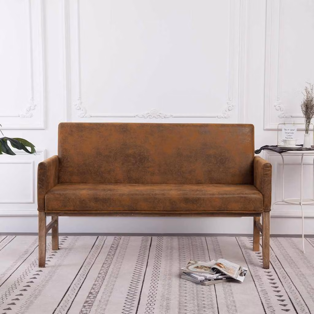 Panca con braccioli vidaXL in similpelle scamosciata marrone con struttura in legno – 1