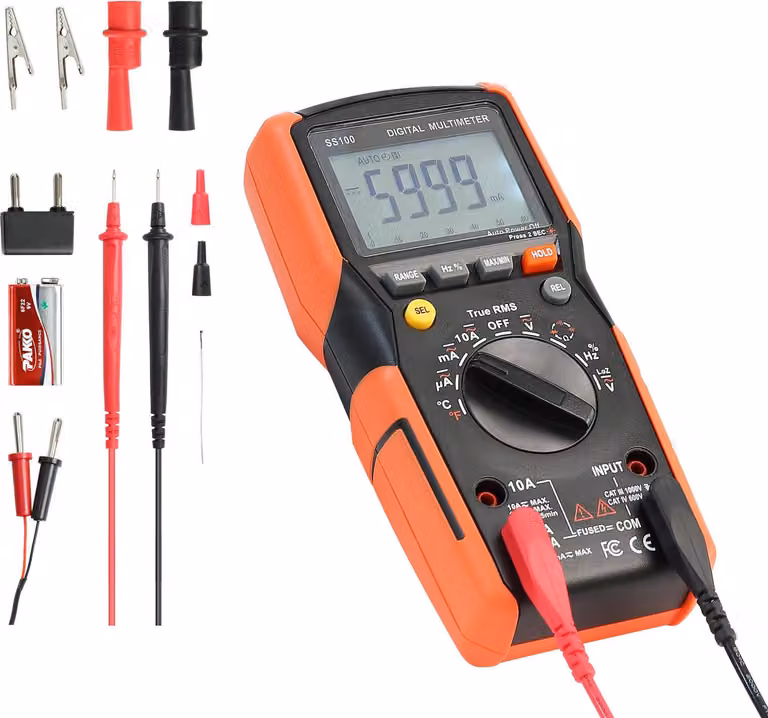 SucceBuy multimetro digitale con 6000 conteggi, voltmetro e tester di corrente TRMS DC/AC, selezione automatica della gamma per la misurazione di tensione, corrente, resistenza, capacità, temperatura, diodi, continuità e bassa impedenza