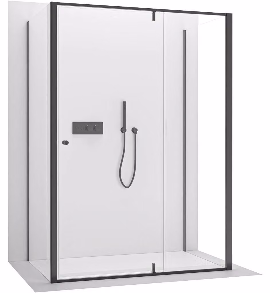 CERANO - Box doccia a tre pareti Santini U L/P - 6 mm - nero opaco, vetro trasparente - 110x90x195 cm - con perno