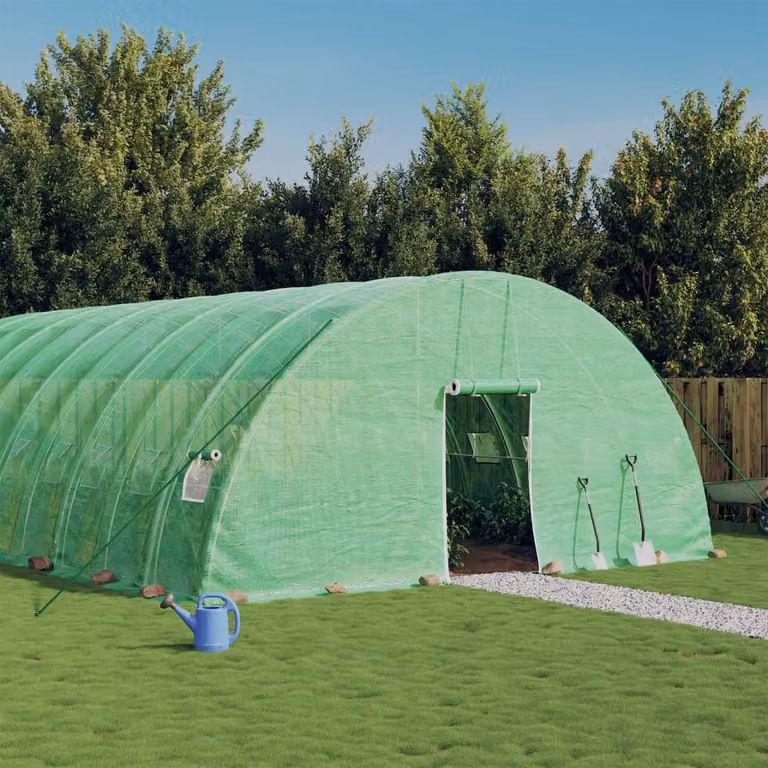 Serra vidaXL con telaio in acciaio galvanizzato e copertura in policarbonato verde, L: 8 m, P: 6 m, H: 2,85 m