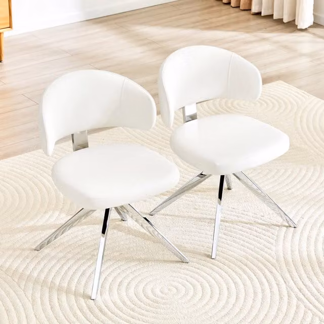 Set da 2 sedie girevoli REDOM in ecopelle bianca con struttura in metallo e plastica, altezza 77 cm