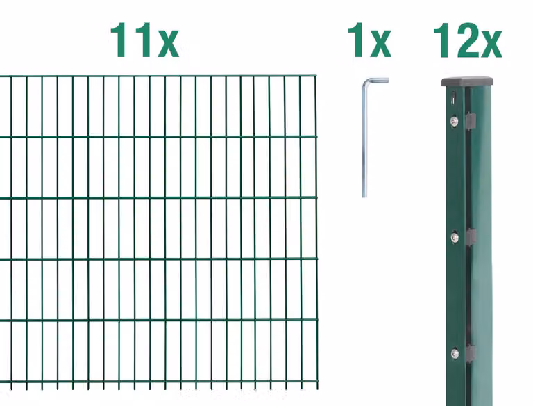 Alberts 675271 Recinzione a doppia rete metallica come set completo da 24 pezzi, plastificata, verde, altezza 203 cm, lunghezza 27,5 m