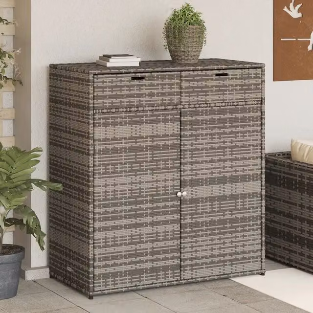 Armadietto Portaoggetti Giardino Grigio 105x55x113cm Polyrattan