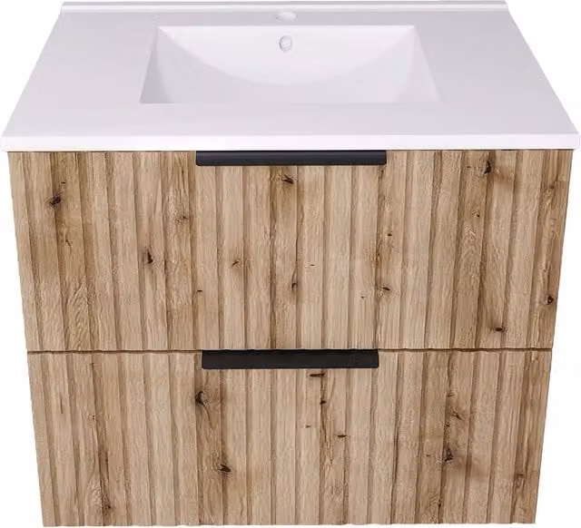 Mobile Sottolavabo Veppenssan con Lavabo e 2 Cassetti en.casa Effetto Rovere L: 61 cm, P: 47 cm, H: 52 cm