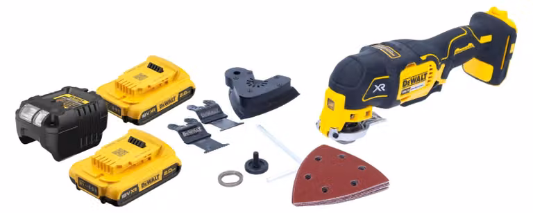 Multiutensile oscillante a batteria DeWalt DCS 355 D2 18 V senza spazzole + 2x batteria 2,0 Ah + caricabatterie + accessori