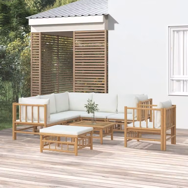 Maison Exclusive - Set da giardino da 8 pezzi con cuscini color bianco crema in bambù