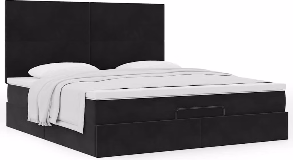 Struttura Letto Pouf con Materassi Nero 160x200 cm in Velluto