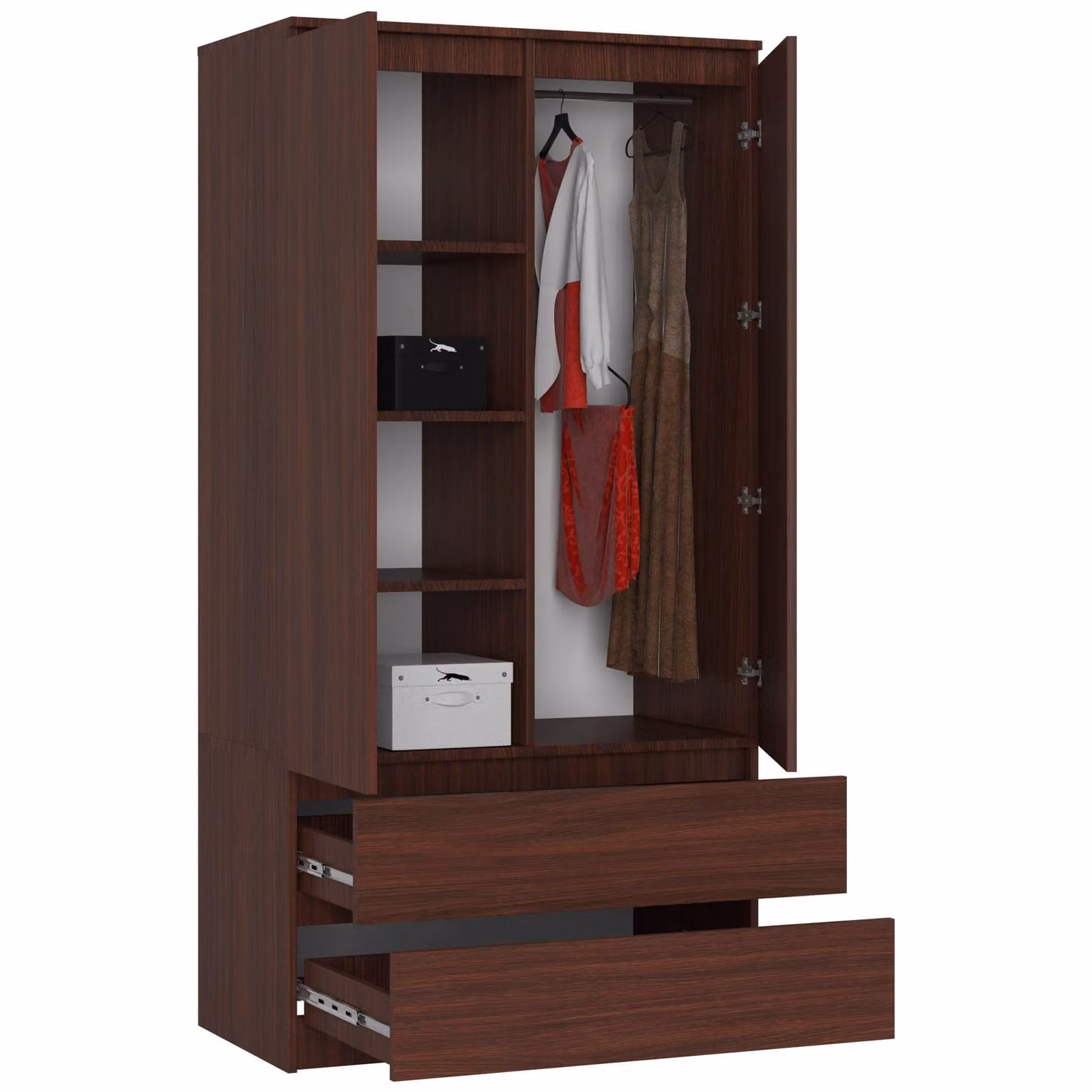 Armadio S90 da 90 cm, guardaroba a 2 ante e 2 cassetti, altezza 180 cm, CLP