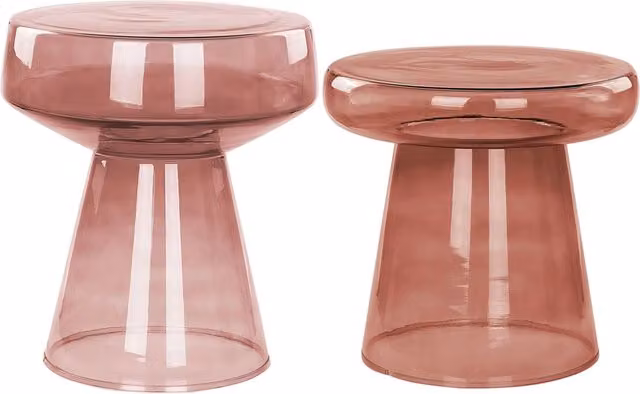 Set di 2 Tavoli da caffè in vetro trasparente rosso moderno di forma ovale design moderno contemporaneo