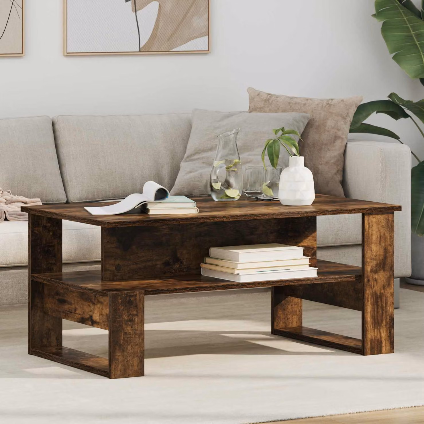 vidaXL Tavolino da salotto moderno in rovere color marrone L: 90 cm, P: 50 cm, H: 40 cm