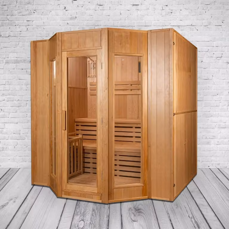 PureHaven Sauna finlandese 175x200x200 cm Riscaldatore per sauna Harvia per 4 persone Legno Hemlock Accessori completi Pietre per sauna Porta di vetro Termometro Illuminazione