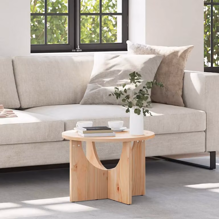 Tavolino da salotto rotondo vidaXL in legno di pino stile rustico, Colore beige/marrone, L 50 x P 50 x H 35 cm