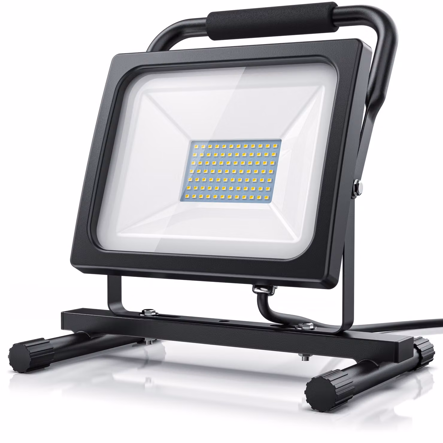 Lampada da cantiere LED Brandson da 60 W, con circa 6000 lumen, lampada da lavoro e faretto da cantiere con 84 LED SMD, grado di protezione IP65, luce bianca neutra a 5000 K, orientabile, con supporto a stativo, cavo di 3,8 metri